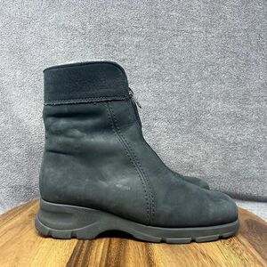 La Canadienne Boots Black Suede Lined Ankle Boots Block Heel Front Zip Women's 8